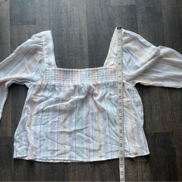 BCBGeneration Multicolor Square Neckline Smocked Long Sleeve Top Size M - Picture 5 of 7